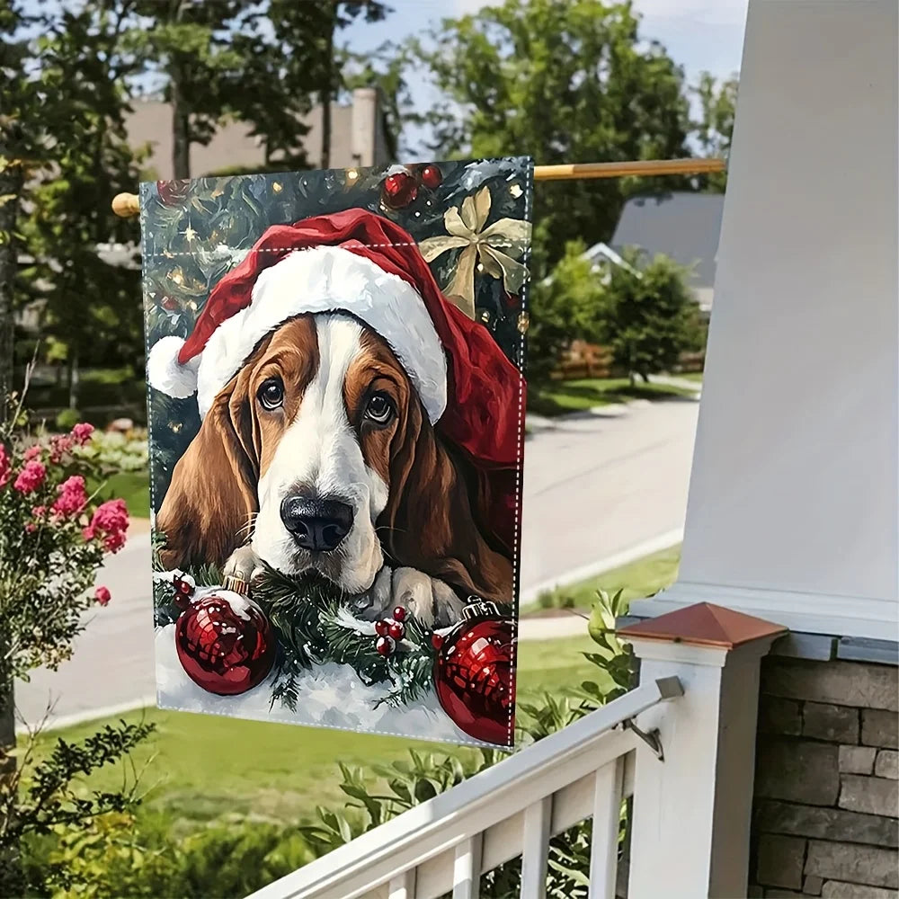 Christmas Basset Hound Garden Flag