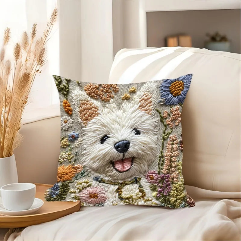 Floral Westie Cushion Covers