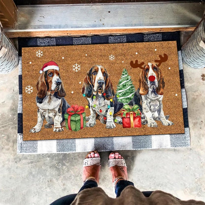Basset Hound Christmas Doormat
