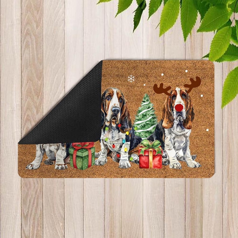 Basset Hound Christmas Doormat
