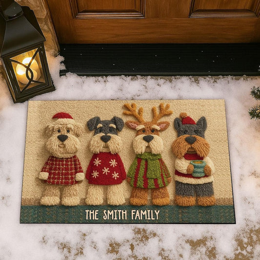 Custom Schnauzer Family Christmas Doormat