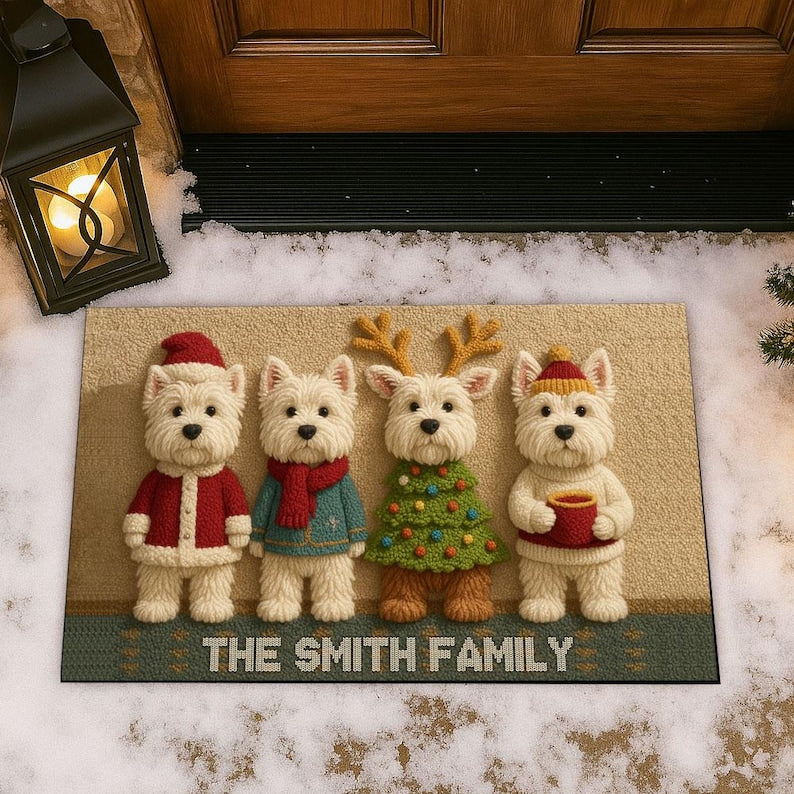 Custom Westie Family Christmas Doormat