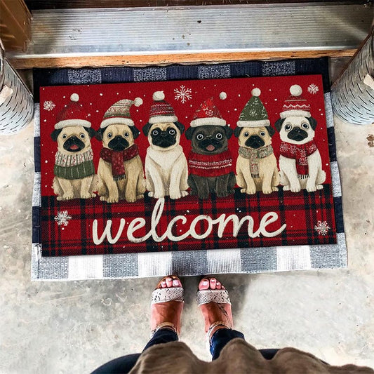 Pug Home Welcome Christmas Doormat