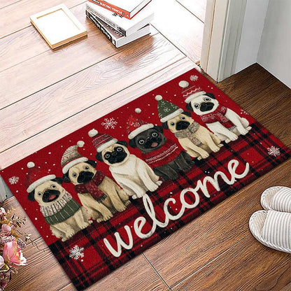 Pug Home Welcome Christmas Doormat