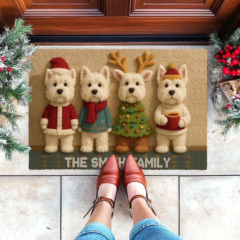 Custom Westie Family Christmas Doormat