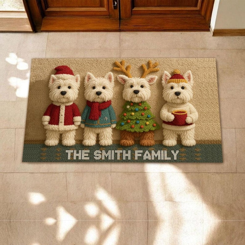 Custom Westie Family Christmas Doormat