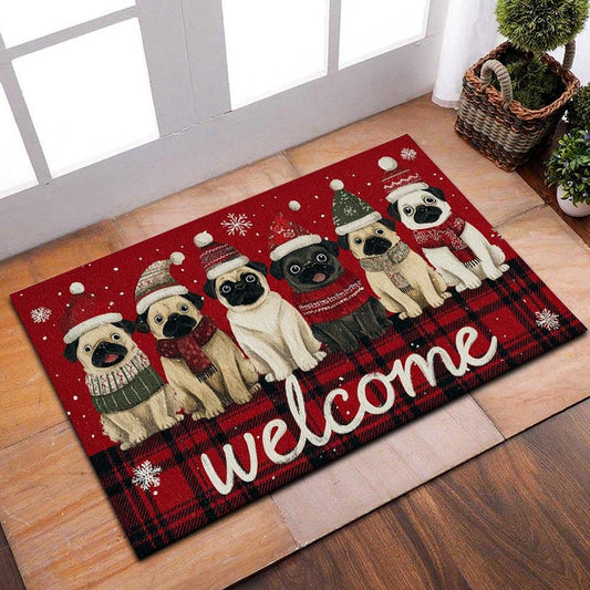 Pug Home Welcome Christmas Doormat