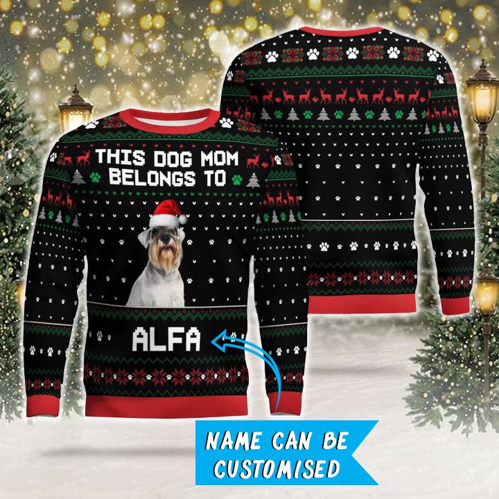 Photo + Name Personalized Christmas Ugly Sweater for Schnauzer Parents