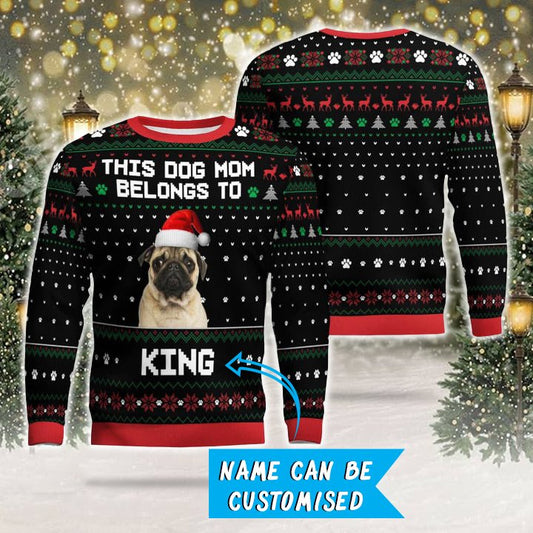Photo + Name Personalized Christmas Ugly Sweater for Pug Parents